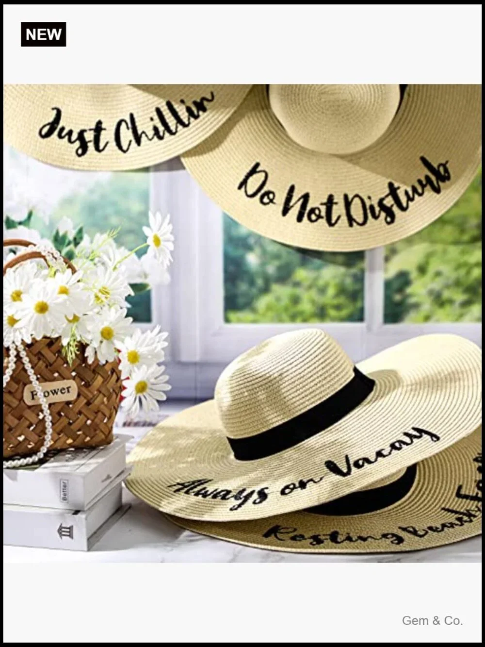 4 Pack Women Straw Sun Hats Embroidered Wide Brim Foldable Travel Summer